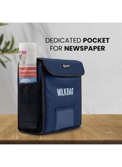 Shopoflux Shopoflux Milk Bag For Door Hanging | Insulated And Waterproof Door Hanging Bag For Milk Sachets And Bottles Storage With Pocket For Notes And News Paper (Blue) - Fold Top, 24.13 Cm, 25.4 Cm  - Image 4