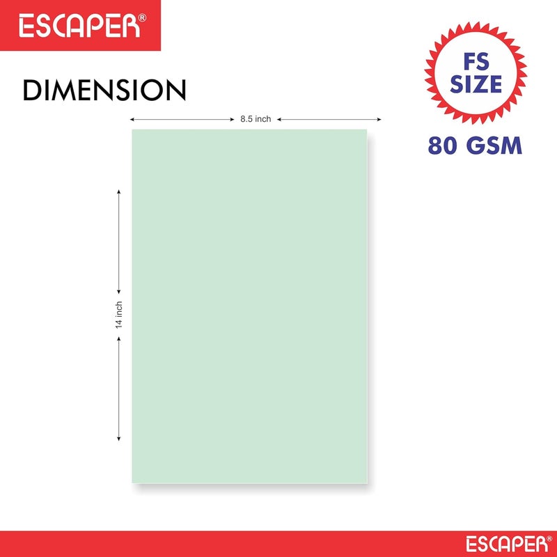 ESCAPER ورق دفتر أخضر بحجم قانوني (14x8.5 بوصة، 80 جرام/متر مربع)، أوراق ناعمة غير مخططة، مقاومة للتجاعيد، قابلة للطباعة على الوجهين، للاستخدام المكتبي والقانوني (عبوة من 100، حجم FS (قانوني) - 80 جرام/متر مربع) - Image 2