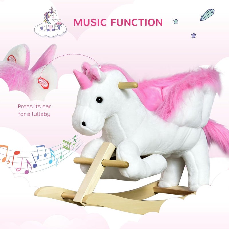 Qaba Unicorn Baby Rocking Horse Toy for Kids with Lullaby Song, Plush Ride on Horse with Heavy-Duty Support System, Interactive Toy Pretend Play Toy for Toddlers 18-36 Months - Image 4