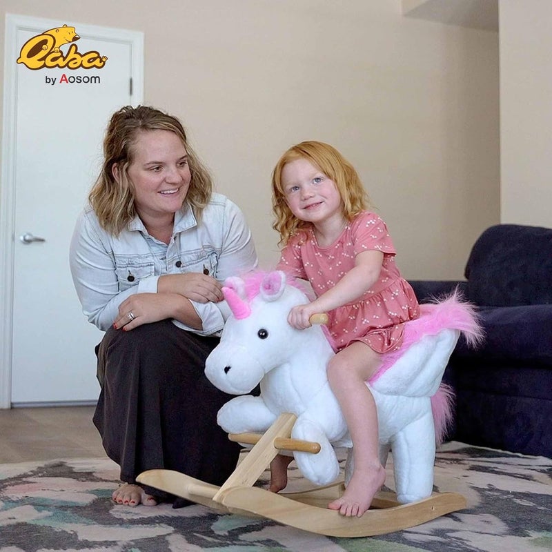 Qaba Unicorn Baby Rocking Horse Toy for Kids with Lullaby Song, Plush Ride on Horse with Heavy-Duty Support System, Interactive Toy Pretend Play Toy for Toddlers 18-36 Months - Image 2
