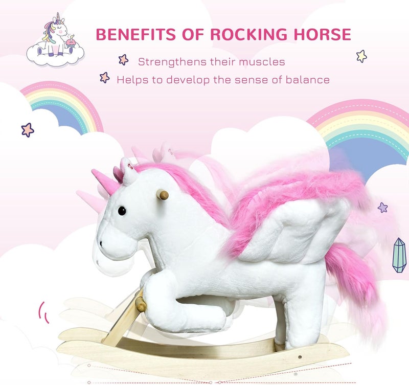 Qaba Unicorn Baby Rocking Horse Toy for Kids with Lullaby Song, Plush Ride on Horse with Heavy-Duty Support System, Interactive Toy Pretend Play Toy for Toddlers 18-36 Months - Image 3