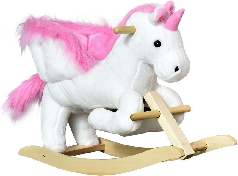 Qaba Unicorn Baby Rocking Horse Toy for Kids with Lullaby Song, Plush Ride on Horse with Heavy-Duty Support System, Interactive Toy Pretend Play Toy for Toddlers 18-36 Months - Image 1