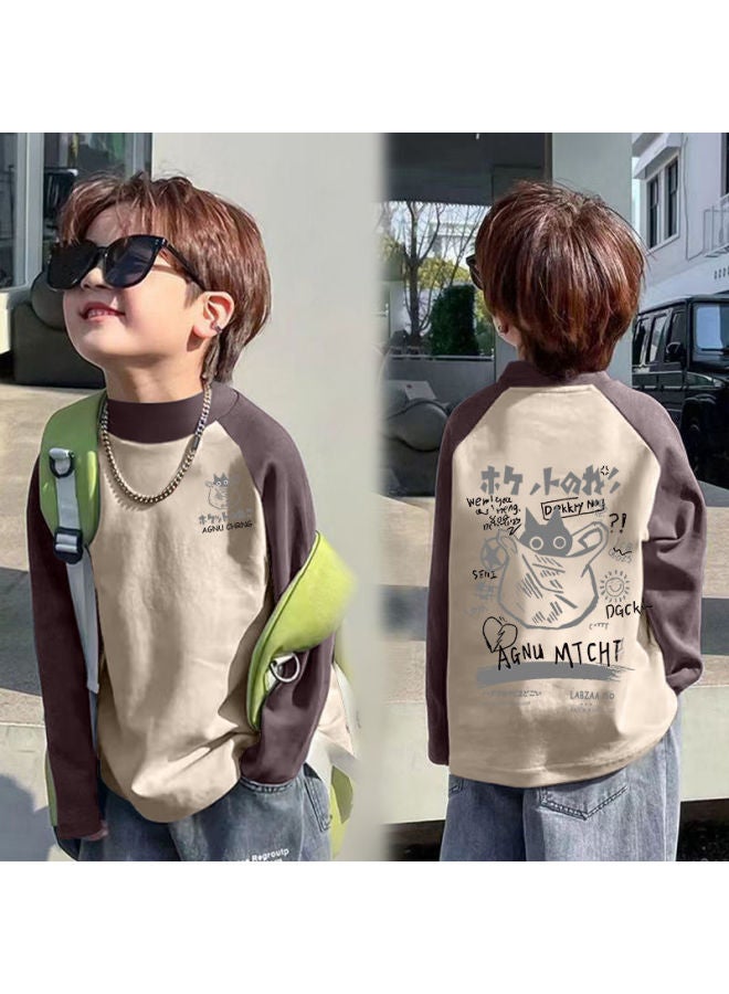 Boys' Half-high Collar Thermal Base Shirt Autumn And Winter Style For Older Boys, Winter Color-blocked Base Top Trendy