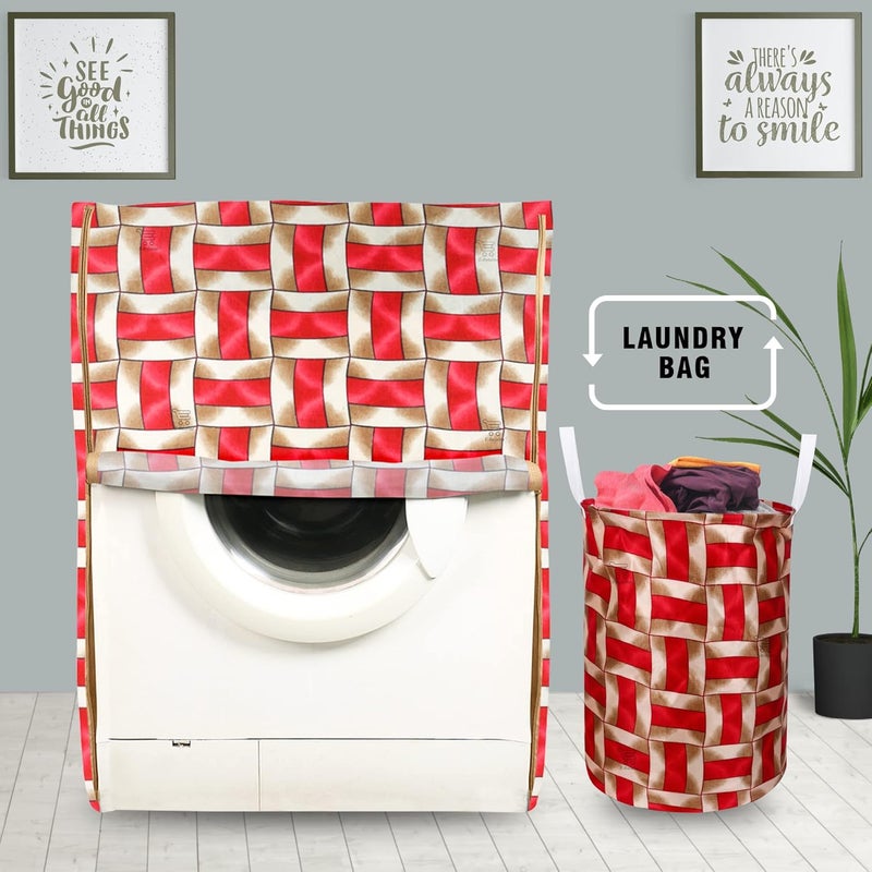 E-Retailer ERetailer Exclusive Polyester Combo Set of 1 Pc Front Load Washing Machine Cover and 1 Pc Foldable Laundry BagColorRed Geometric Set Contains2 Pcs  - Image 1