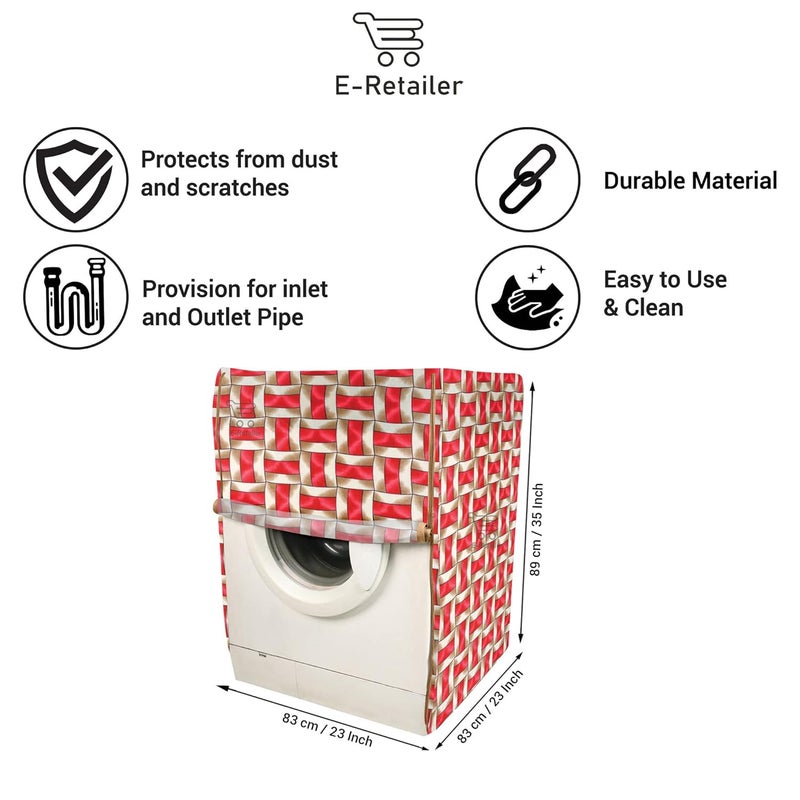 E-Retailer ERetailer Exclusive Polyester Combo Set of 1 Pc Front Load Washing Machine Cover and 1 Pc Foldable Laundry BagColorRed Geometric Set Contains2 Pcs  - Image 4