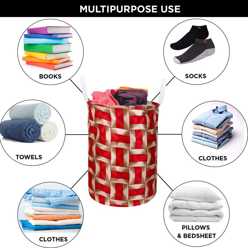 E-Retailer ERetailer Exclusive Polyester Combo Set of 1 Pc Front Load Washing Machine Cover and 1 Pc Foldable Laundry BagColorRed Geometric Set Contains2 Pcs  - Image 5