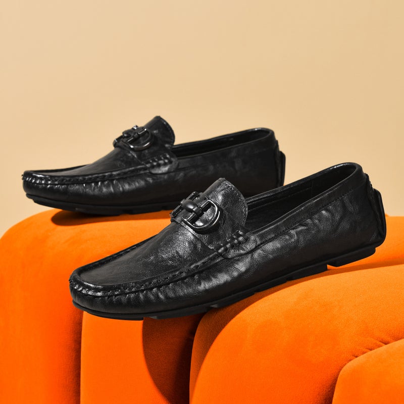 Men's Casual Genuine Leather Loafers with Crocodile Pattern - Image 1