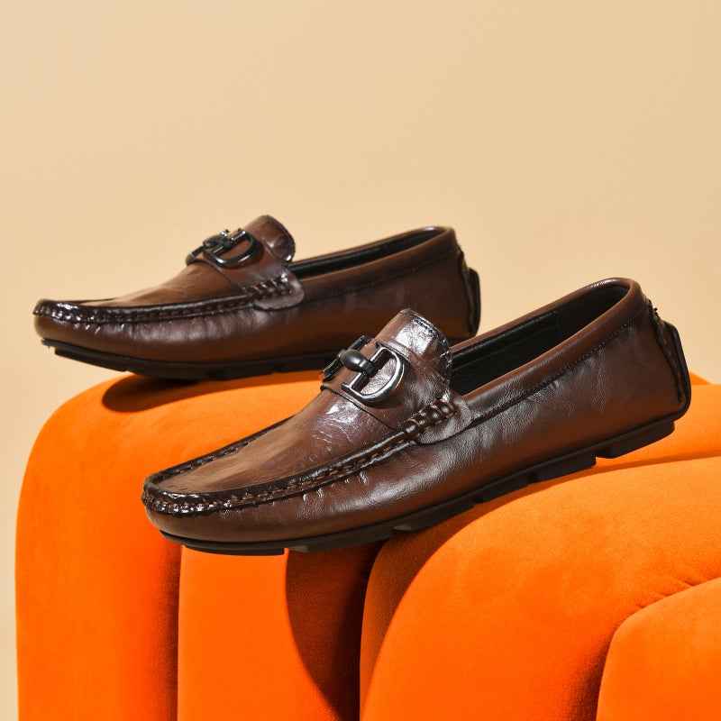Men's Casual Genuine Leather Loafers with Crocodile Pattern - Image 4