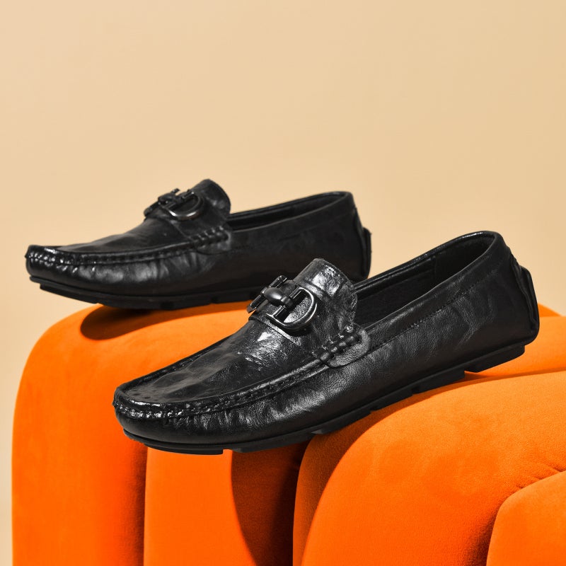 Men's Casual Genuine Leather Loafers with Crocodile Pattern - Image 3