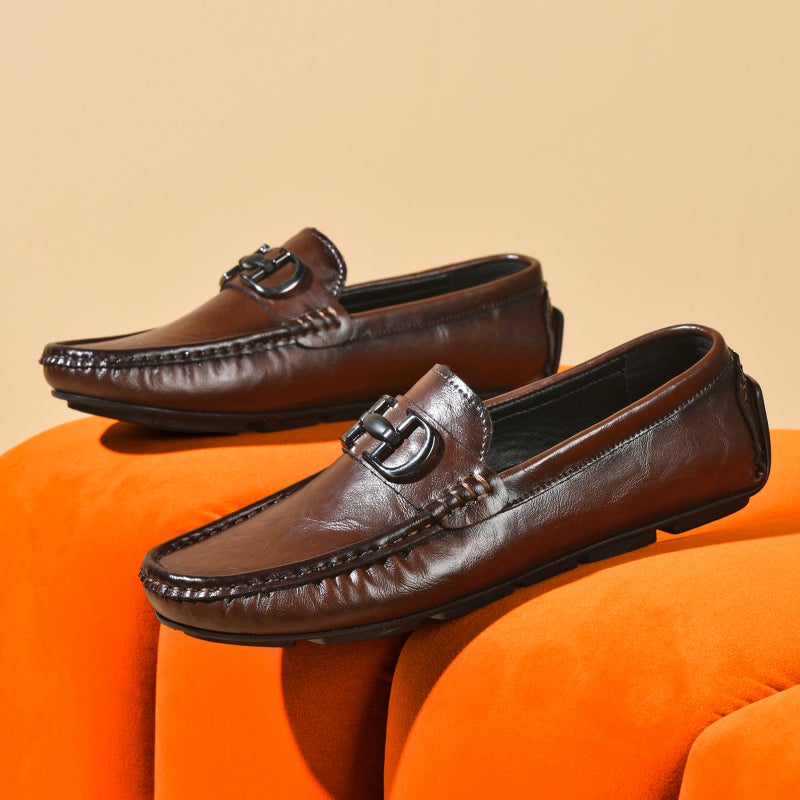 Men's Casual Genuine Leather Loafers with Crocodile Pattern - Image 2