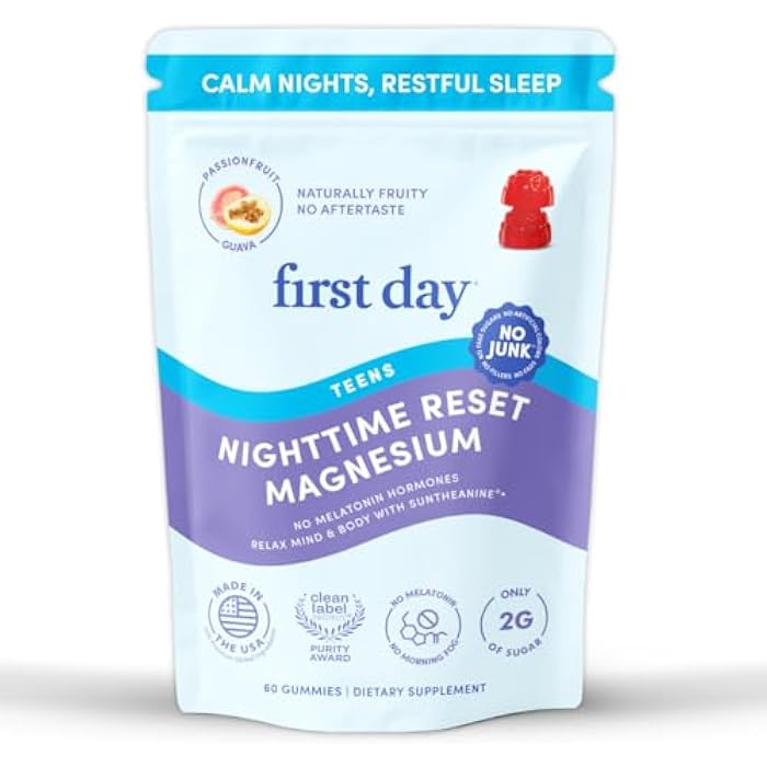 First Day Teens’ Nighttime Reset Calming Magnesium Gummies – Sleep Aid Supports Peaceful Rest, Balanced Mood & Energy – Supplement with Magnesium Citrate, Affron & No Melatonin – 30-Day Supply - Image 1