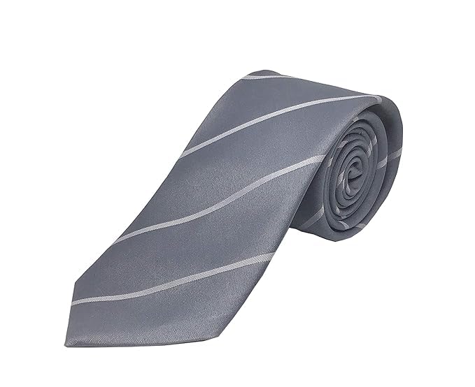 Young Arrow Men's Stripe Microfiber Necktie | Formal Tie for Office, Wedding & Party | Elegant Striped Pattern | Business, Casual & Gift Wear Accessory (Grey & Silver) - Image 2