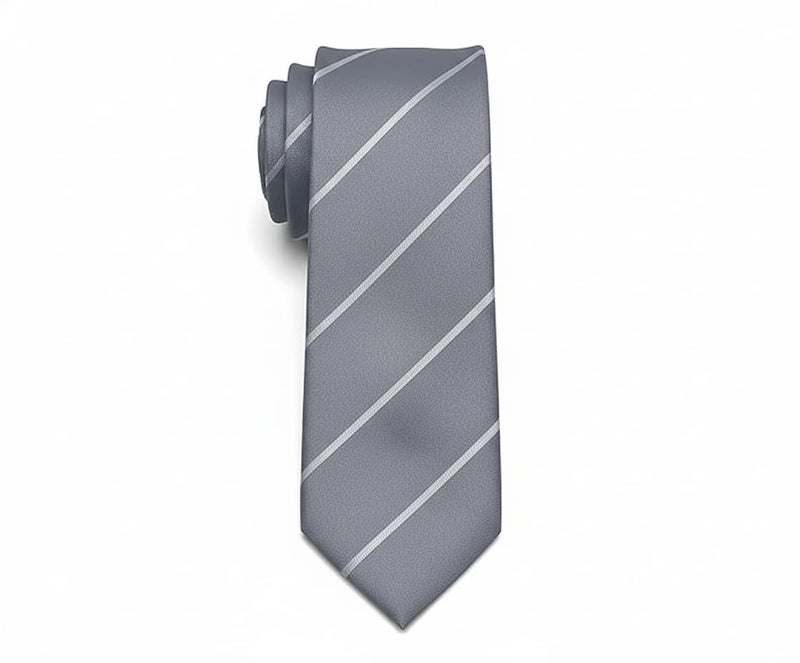Young Arrow Men's Stripe Microfiber Necktie | Formal Tie for Office, Wedding & Party | Elegant Striped Pattern | Business, Casual & Gift Wear Accessory (Grey & Silver) - Image 4