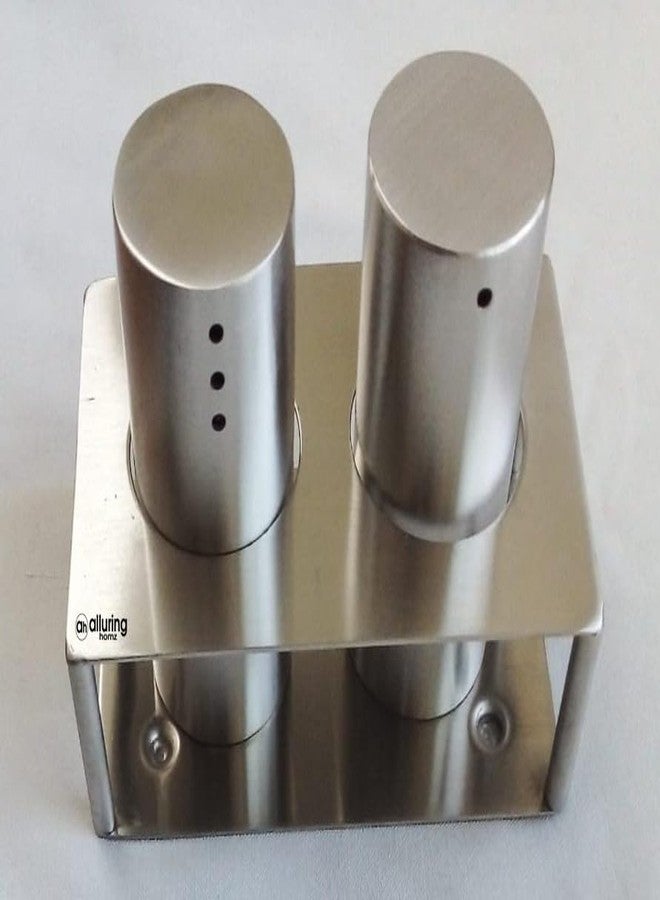 Alluring Homz Stainless Steel Salt & Pepper Shaker with Stand,Perfect Pour Holes for Kitchen Dining Table Picnic Office Restaurant Hotel Dining Table, Hotels, Home, Kitchen-(Set of 2 Pieces) - Image 3