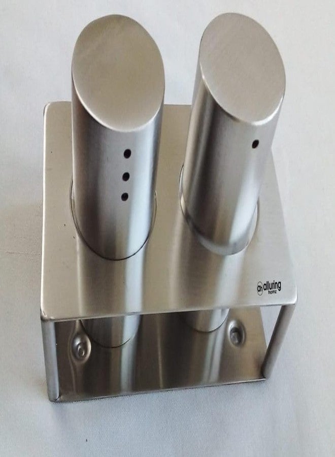 Alluring Homz Stainless Steel Salt & Pepper Shaker with Stand,Perfect Pour Holes for Kitchen Dining Table Picnic Office Restaurant Hotel Dining Table, Hotels, Home, Kitchen-(Set of 2 Pieces) - Image 2