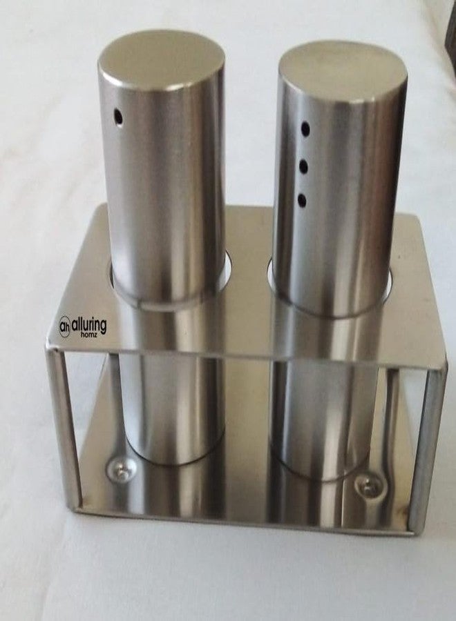 Alluring Homz Stainless Steel Salt & Pepper Shaker with Stand,Perfect Pour Holes for Kitchen Dining Table Picnic Office Restaurant Hotel Dining Table, Hotels, Home, Kitchen-(Set of 2 Pieces) - Image 1