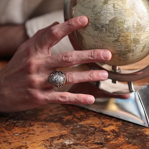 Alpha Rock Natural Crazy Agate Stone, Genuine Solid 925 Sterling Silver Accented with Bronze, Authentic Vintage Turkish Ottoman Style Ring for Men (Natural Crazy Agate, 9) - Image 3