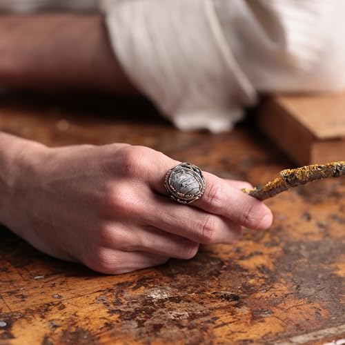 Alpha Rock Natural Crazy Agate Stone, Genuine Solid 925 Sterling Silver Accented with Bronze, Authentic Vintage Turkish Ottoman Style Ring for Men (Natural Crazy Agate, 9) - Image 2