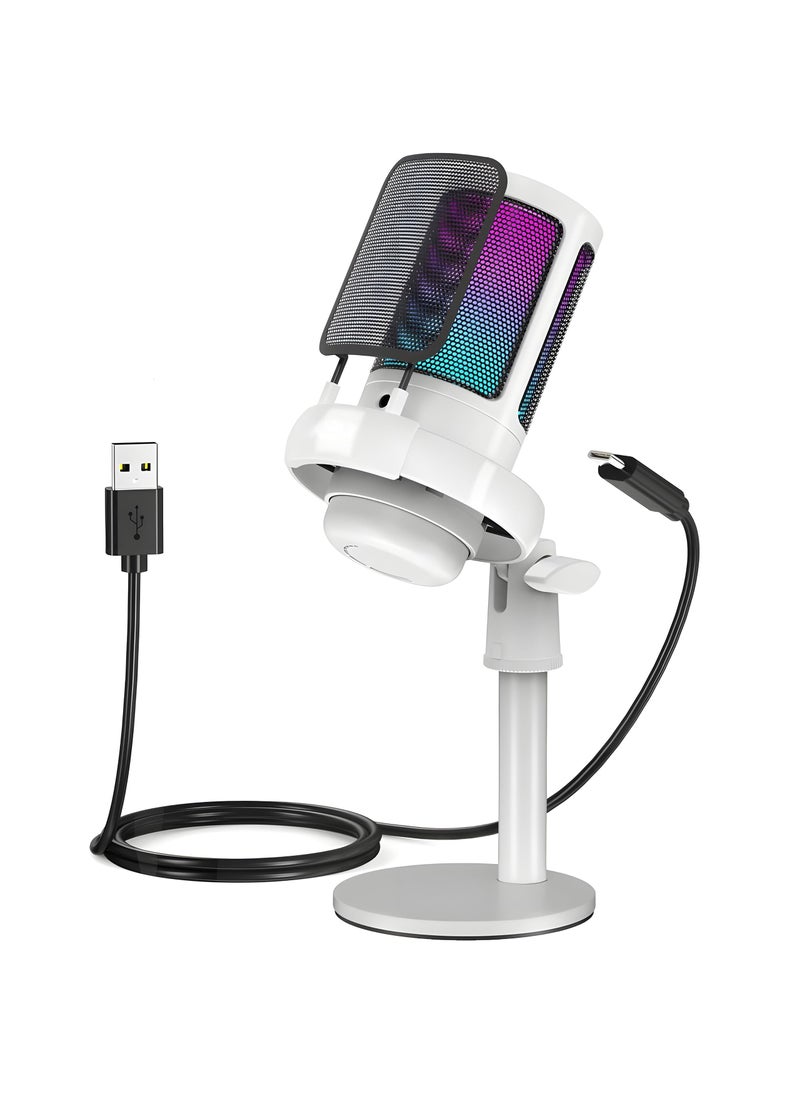 X الإصدار ميكروفون ألعاب RGB مع التحكم في الصوت، فلتر بوب، ميكروفون مكثف مع كتم سريع - أبيض  - Image 1