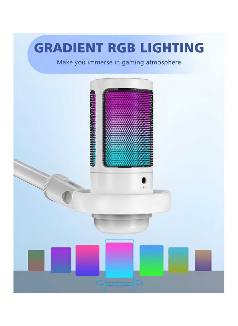 X الإصدار ميكروفون ألعاب RGB مع التحكم في الصوت، فلتر بوب، ميكروفون مكثف مع كتم سريع - أبيض  - Image 4