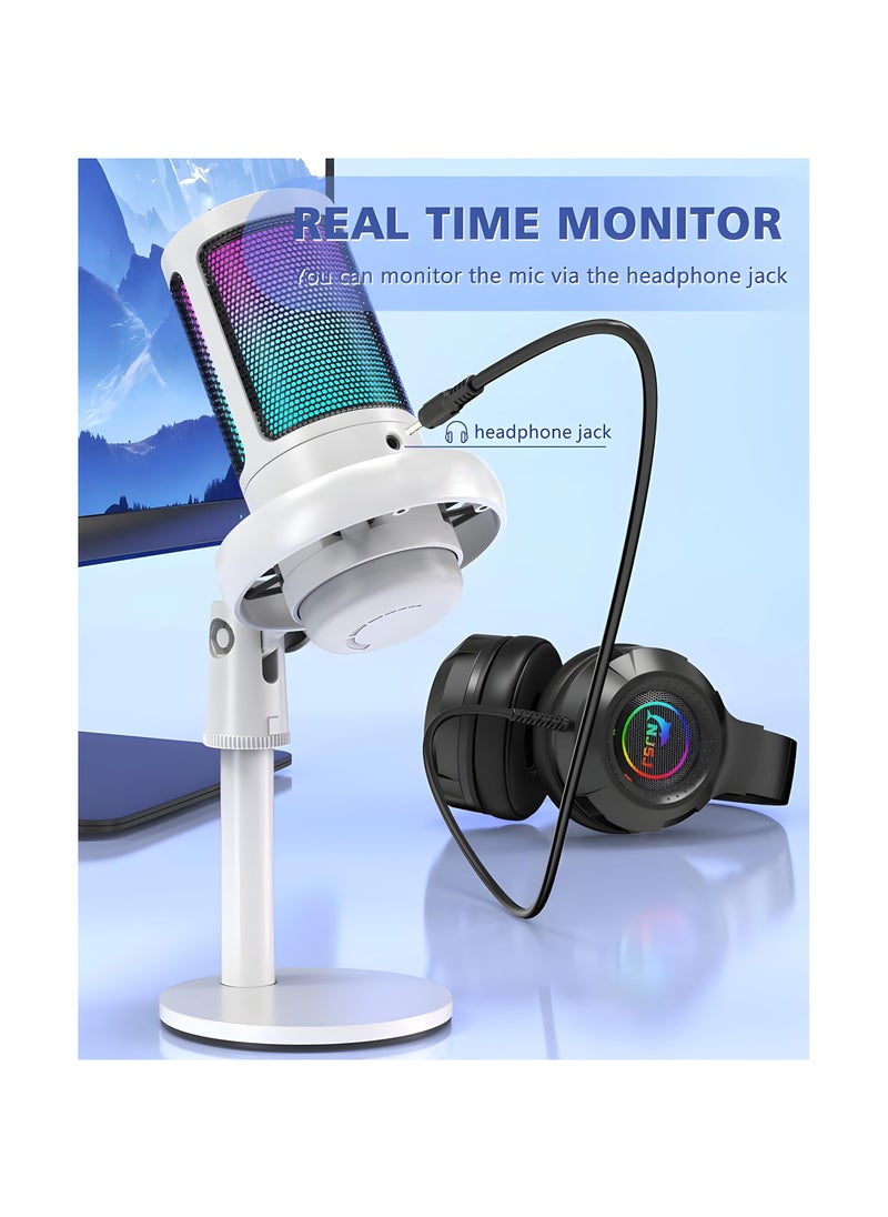 X الإصدار ميكروفون ألعاب RGB مع التحكم في الصوت، فلتر بوب، ميكروفون مكثف مع كتم سريع - أبيض  - Image 3