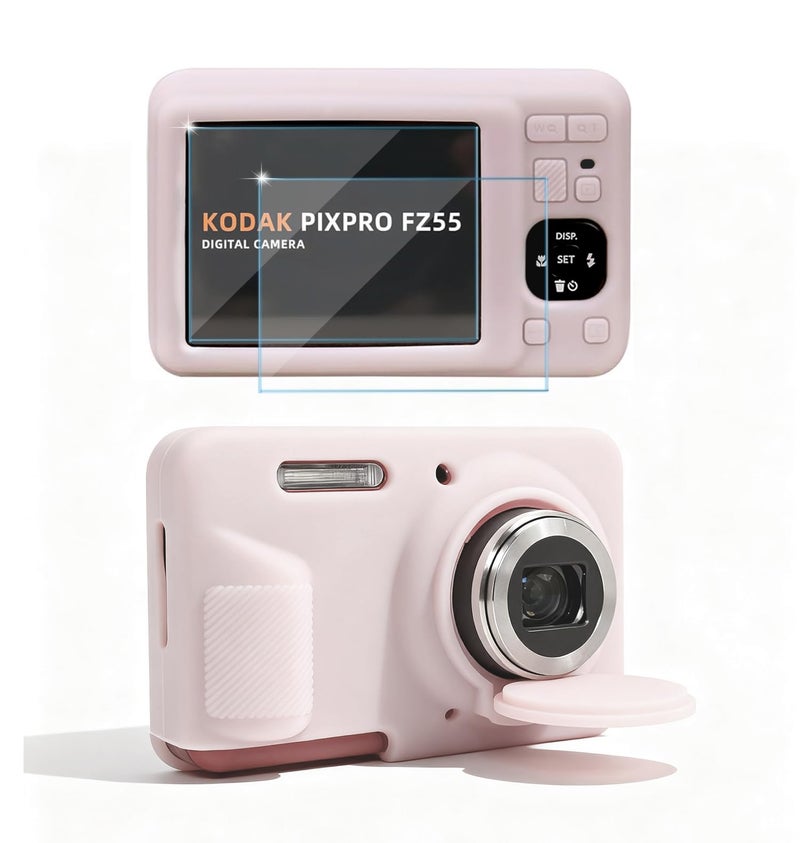 Frevyve Case for Kodak PIXPRO FZ55 Digital Camera Accessories, Soft Silicone Protective Case, Slim Fit Sleeve with Removable Lens Cover and Screen Protector, Lightweight, Anti-Scratch (Jelly Pink) - Image 1