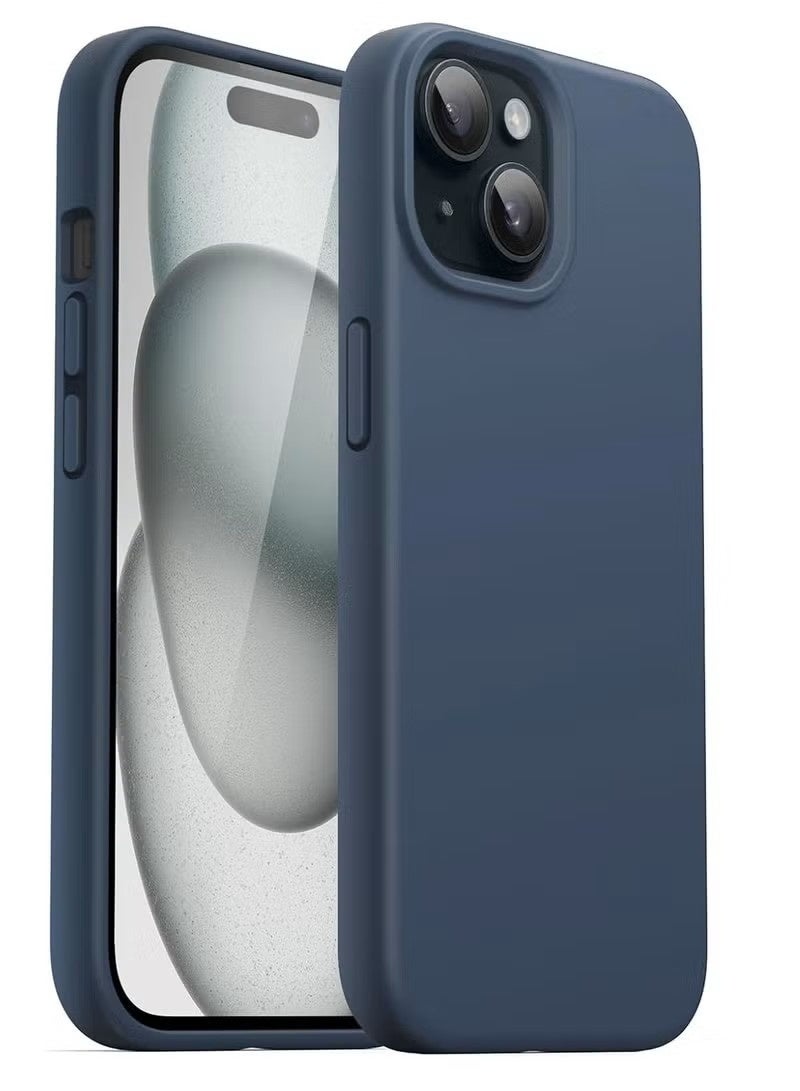iPhone 15 Liquid Silicone Case - Slim Fit Soft Touch Protective Cover with Microfiber Lining & Camera Protection - Navy Blue - Image 1