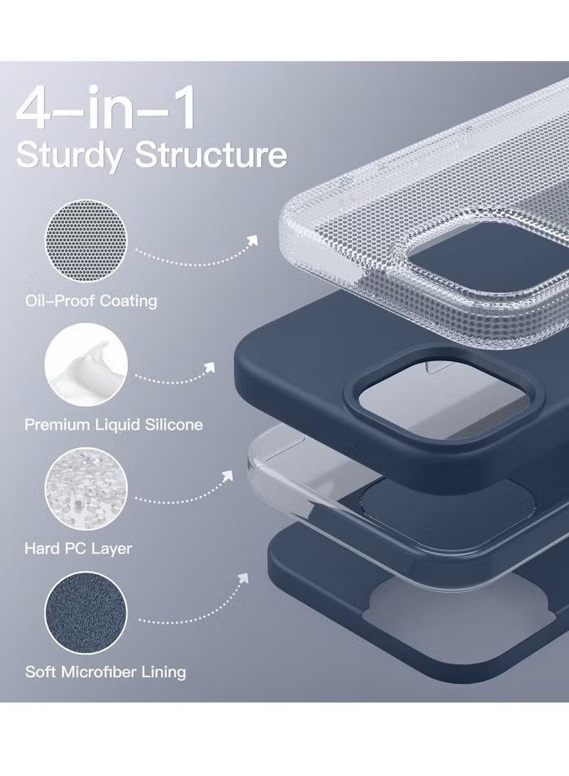iPhone 15 Liquid Silicone Case - Slim Fit Soft Touch Protective Cover with Microfiber Lining & Camera Protection - Navy Blue - Image 4