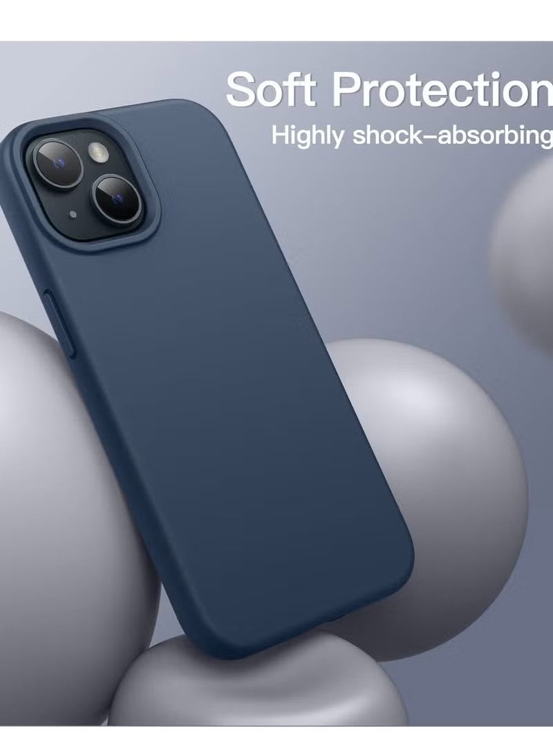 iPhone 15 Liquid Silicone Case - Slim Fit Soft Touch Protective Cover with Microfiber Lining & Camera Protection - Navy Blue - Image 3