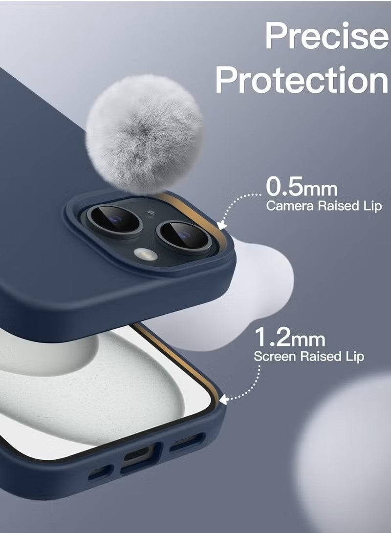 iPhone 15 Liquid Silicone Case - Slim Fit Soft Touch Protective Cover with Microfiber Lining & Camera Protection - Navy Blue - Image 5