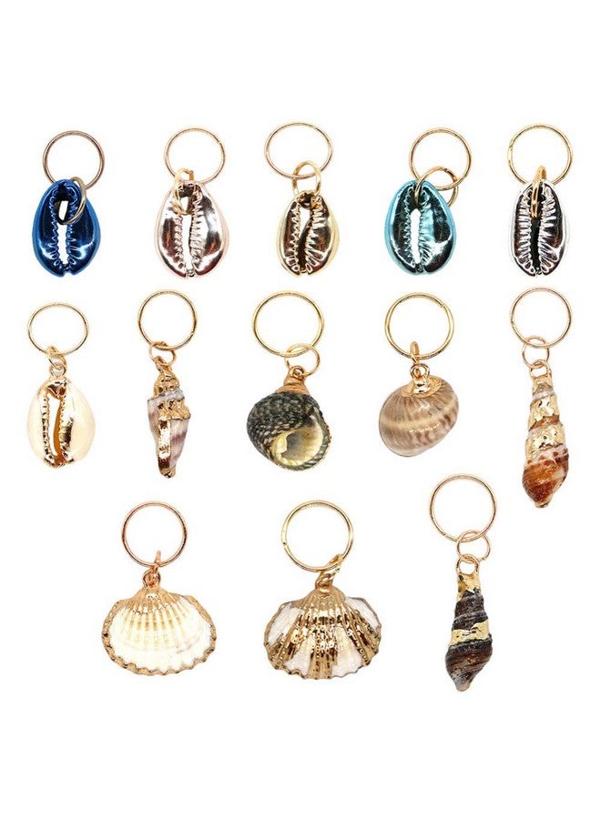 HEALLILY Beavorty 13Pcs Hair Rings Jewelry Pendant Ocean Conch Shell Hair Accessories Hair Cuffs Decorations Charms For Twist Crochet Braiding Hair Clips - Image 1