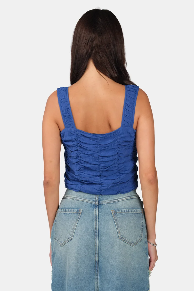 Virgio  Solid Viscose Ruched Scoop Neck Crop Top for Women for Women | Best Price UAE