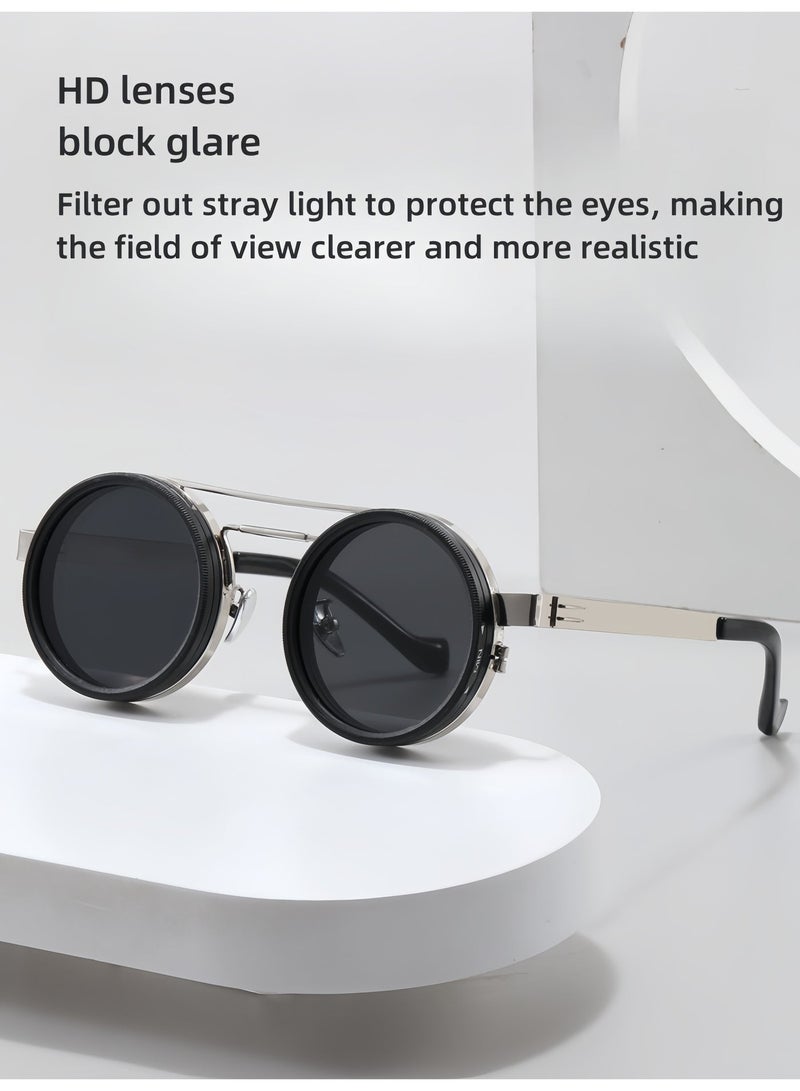 9-level adjustable polarized sunglasses - Double-bar round UV protection sun glasses, anti-glare HD lenses, for day and night, outdoor driving, fishing, travel lightweight and comfortable frame - Image 2
