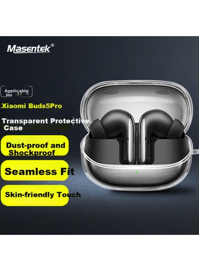 Masentek Earphone Case For Xiaomi Buds 5 Pro, Compatible With Buds 5 Bluetooth Earphones Charging Case Storage Box Tpu Soft Shell Cover Accessory, Transparent
