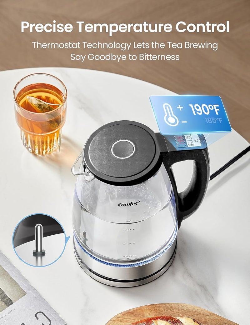 Comfee' ' 1.7L Glass Tea Kettle and Kettle Water Boiler - Electric Kettle Temperature Control with 6 Presets, 2-Hr Keep Warm, Fast Heating, 304 Stainless Steel, Auto-Off and Boil-Dry Protection - Image 5