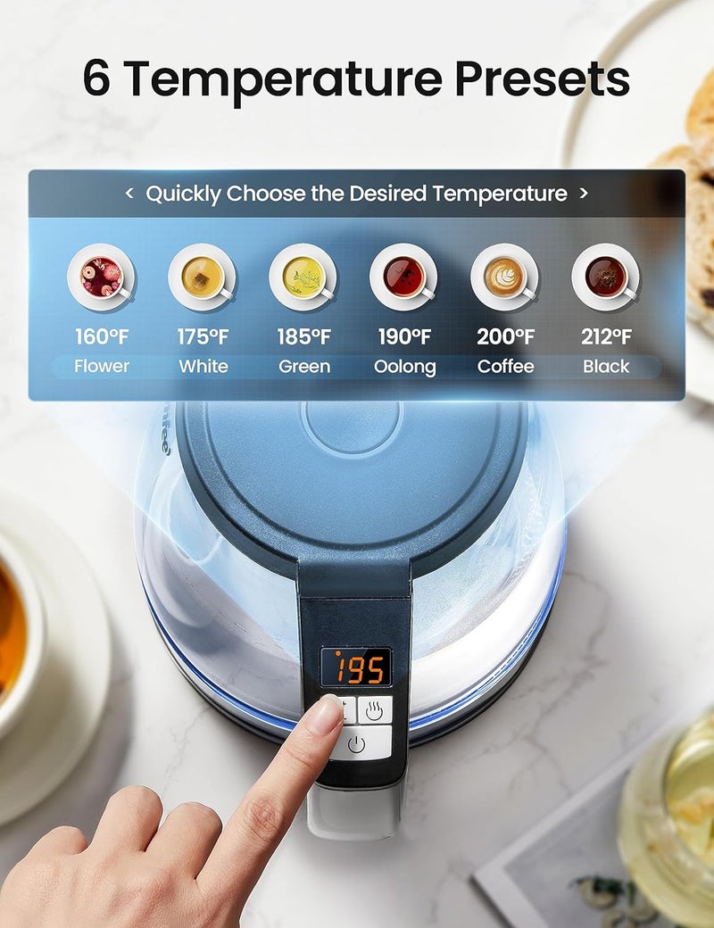 Comfee' ' 1.7L Glass Tea Kettle and Kettle Water Boiler - Electric Kettle Temperature Control with 6 Presets, 2-Hr Keep Warm, Fast Heating, 304 Stainless Steel, Auto-Off and Boil-Dry Protection - Image 2