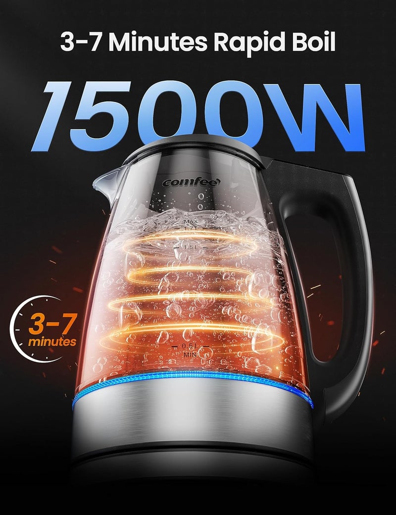 Comfee' ' 1.7L Glass Tea Kettle and Kettle Water Boiler - Electric Kettle Temperature Control with 6 Presets, 2-Hr Keep Warm, Fast Heating, 304 Stainless Steel, Auto-Off and Boil-Dry Protection - Image 4