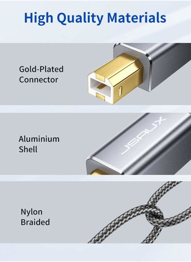 JSAUX Printer Cable, 6.6FT USB Printer Cord 2.0 Type A Male to B Male Cable Scanner Cord High Speed Compatible with HP, Canon, Dell, Epson, Lexmark, Xerox, Samsung and More (Grey)  - Image 5
