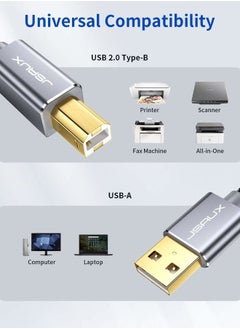 JSAUX Printer Cable, 6.6FT USB Printer Cord 2.0 Type A Male to B Male Cable Scanner Cord High Speed Compatible with HP, Canon, Dell, Epson, Lexmark, Xerox, Samsung and More (Grey)  - Image 2