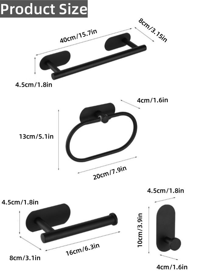 Bathroom Organizer Rack,Bathroom Hardware Set,bathroom rack,4Pcs Bathroom Accessories Kit No Drill Towel Holder Kit Sticky on Wall Mounted ,Stainless Steel Matte Black, Includes Bath Towel Bar, Toilet Paper Holder, Towel Ring, Hook soap and shampoo holder  - Image 2