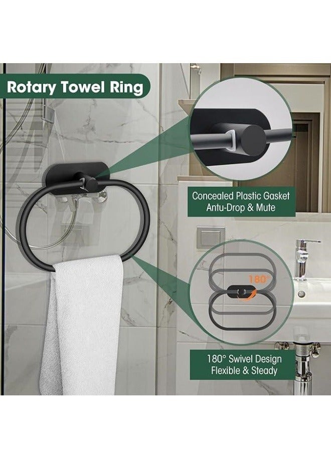 Bathroom Organizer Rack,Bathroom Hardware Set,bathroom rack,4Pcs Bathroom Accessories Kit No Drill Towel Holder Kit Sticky on Wall Mounted ,Stainless Steel Matte Black, Includes Bath Towel Bar, Toilet Paper Holder, Towel Ring, Hook soap and shampoo holder  - Image 3