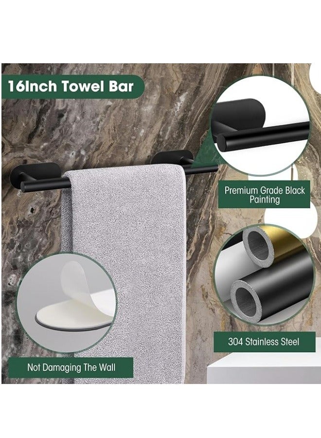 Bathroom Organizer Rack,Bathroom Hardware Set,bathroom rack,4Pcs Bathroom Accessories Kit No Drill Towel Holder Kit Sticky on Wall Mounted ,Stainless Steel Matte Black, Includes Bath Towel Bar, Toilet Paper Holder, Towel Ring, Hook soap and shampoo holder  - Image 5