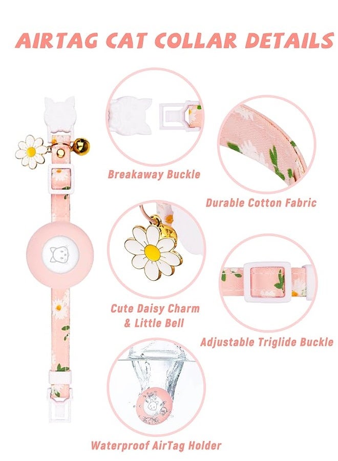 Airtag Cat Collar, Kitten Collar Breakaway with Silicone Airtag Holder, Bells & Flower Charm for Girl Cats Boy Cats Small Dogs(Pink) - Image 2