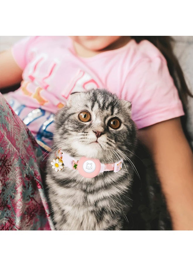 Airtag Cat Collar, Kitten Collar Breakaway with Silicone Airtag Holder, Bells & Flower Charm for Girl Cats Boy Cats Small Dogs(Pink) - Image 5