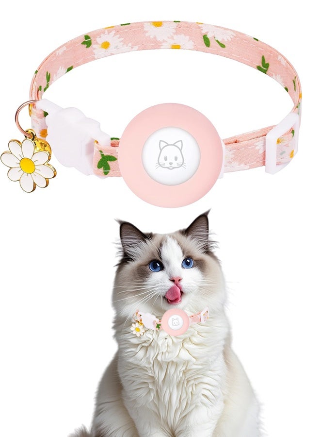 Airtag Cat Collar, Kitten Collar Breakaway with Silicone Airtag Holder, Bells & Flower Charm for Girl Cats Boy Cats Small Dogs(Pink) - Image 1