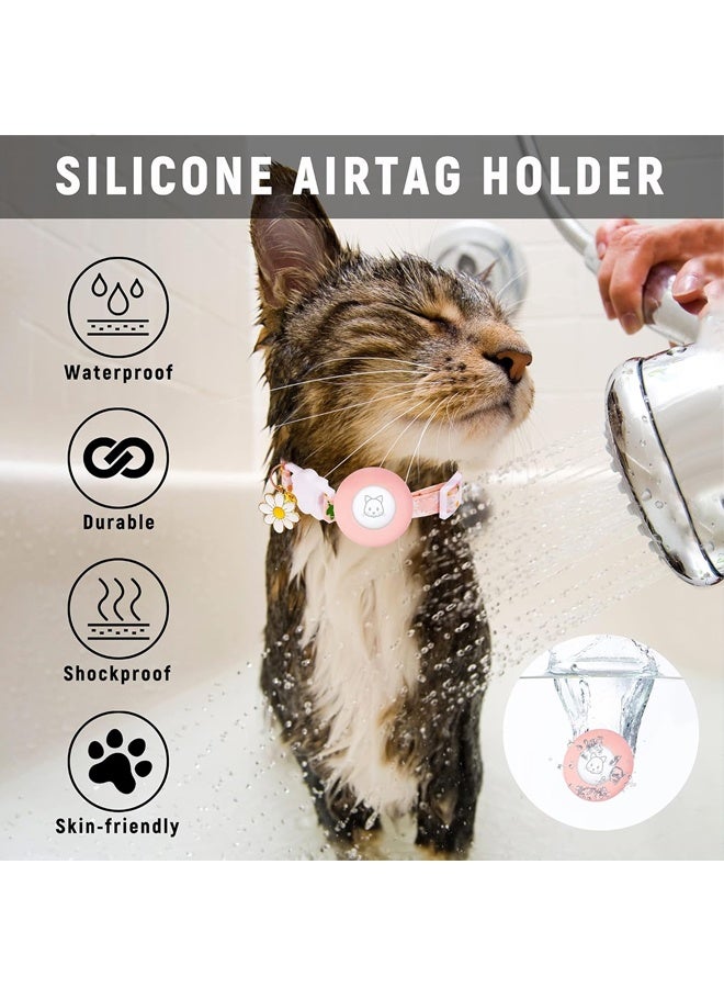 Airtag Cat Collar, Kitten Collar Breakaway with Silicone Airtag Holder, Bells & Flower Charm for Girl Cats Boy Cats Small Dogs(Pink) - Image 4