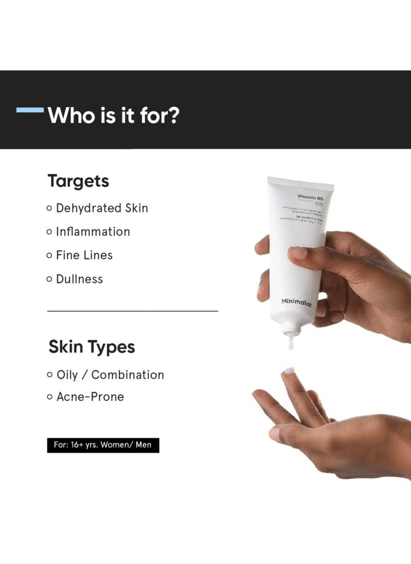 MINIMALIST 10% Vitamin B5 Gel Face Moisturizer for Oily Acne Prone Skin Oil Free Fast Absorbing Lightweight Winter Cream Non Sticky Fragrance Free Men Women 100g  - Image 2