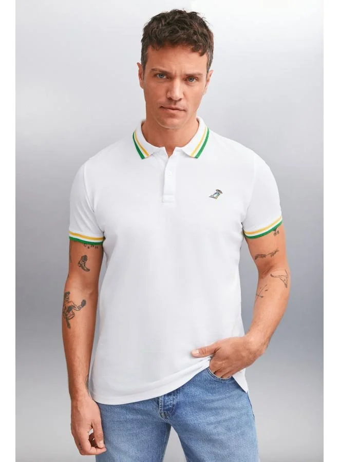 GRIMELANGE Grimelange Xander Men's White Polo Neck T-Shirt