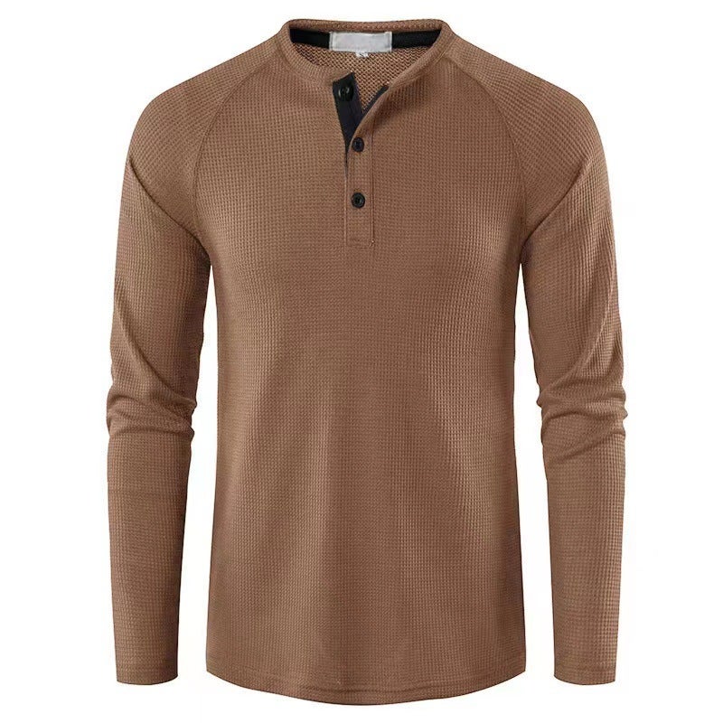 Men'S T-Shirt Men'S Solid Color Long Sleeve Base Shirt Henry Shirt For Men - Image 5