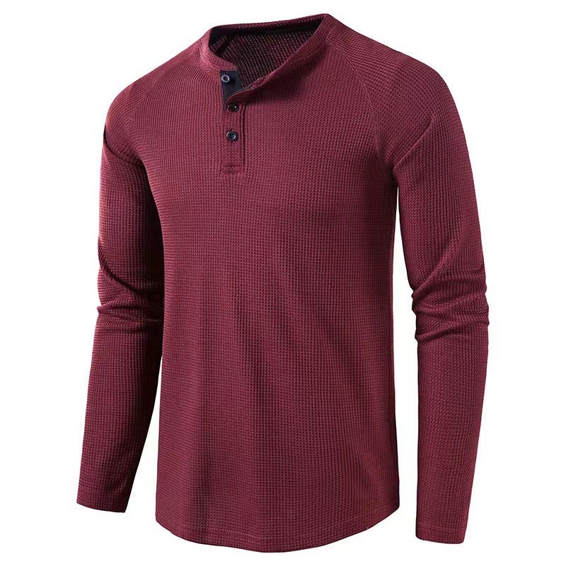 Men'S T-Shirt Men'S Solid Color Long Sleeve Base Shirt Henry Shirt For Men - Image 2